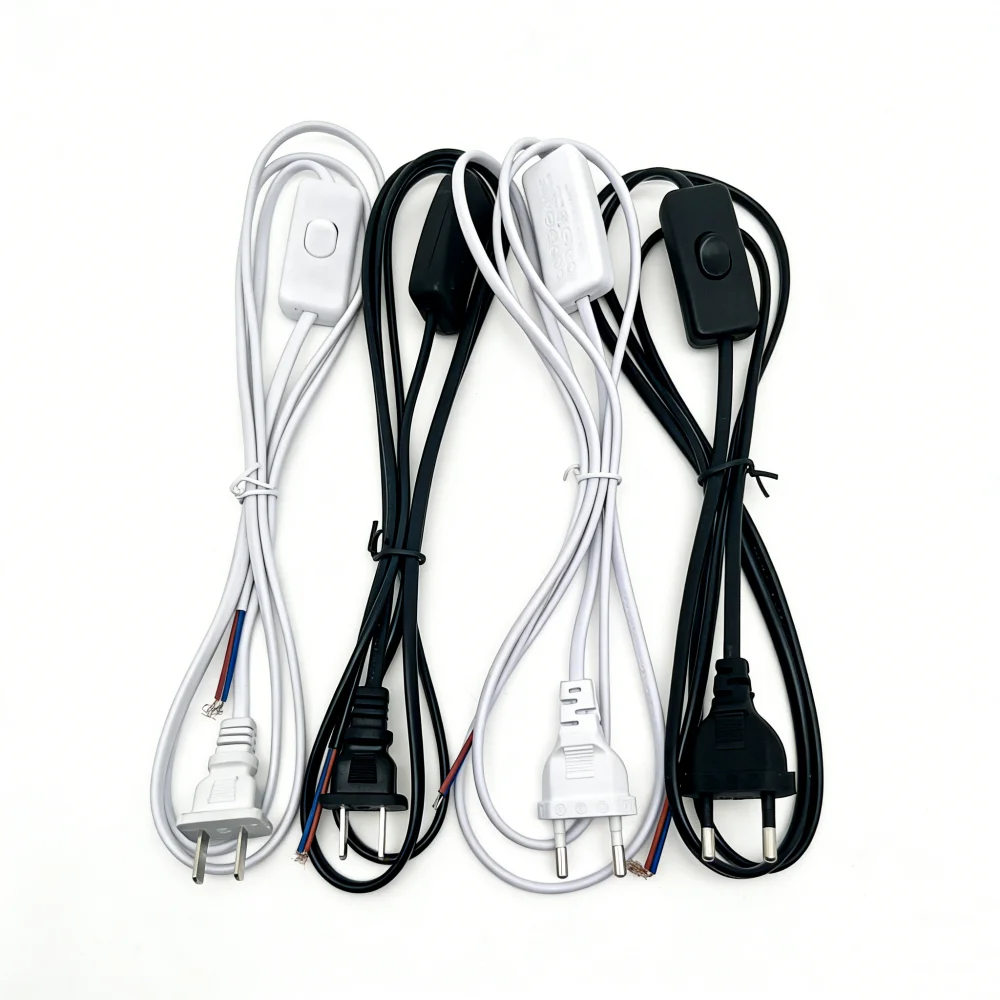 1.8m 303 Power Cord AC Switch Plug Wire 2pin EU US Plug Cable Extension Cords Black White Line Lighting Accessories For LED Lamp