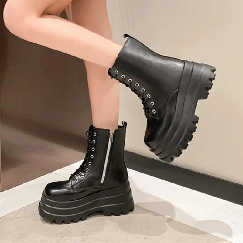 Winter New Elegant Fashionable Casual Short Boots Side Zipper Round Toe Thick Sole Heightening Women\'s Model Fashion Boots