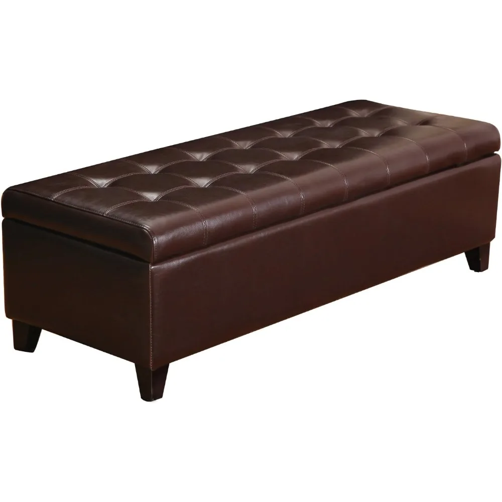 Storage Ottoman Bench, Leather Tufted Bench End of Bed, Bedroom Living Room