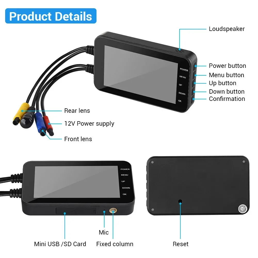 4 inch Motorcycle Dash Cam WIFI IPX6 Waterproof Dual Lens 1080P+1080P Motorcycle Camera DVR Accessory