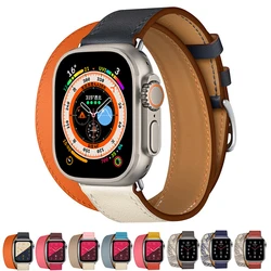 Double Tour For Apple watch band 44mm 45mm 41mm 42mm 40mm 49mm Genuine Leather bracelet correa series ultra 9 8 4 5 6 7 SE strap