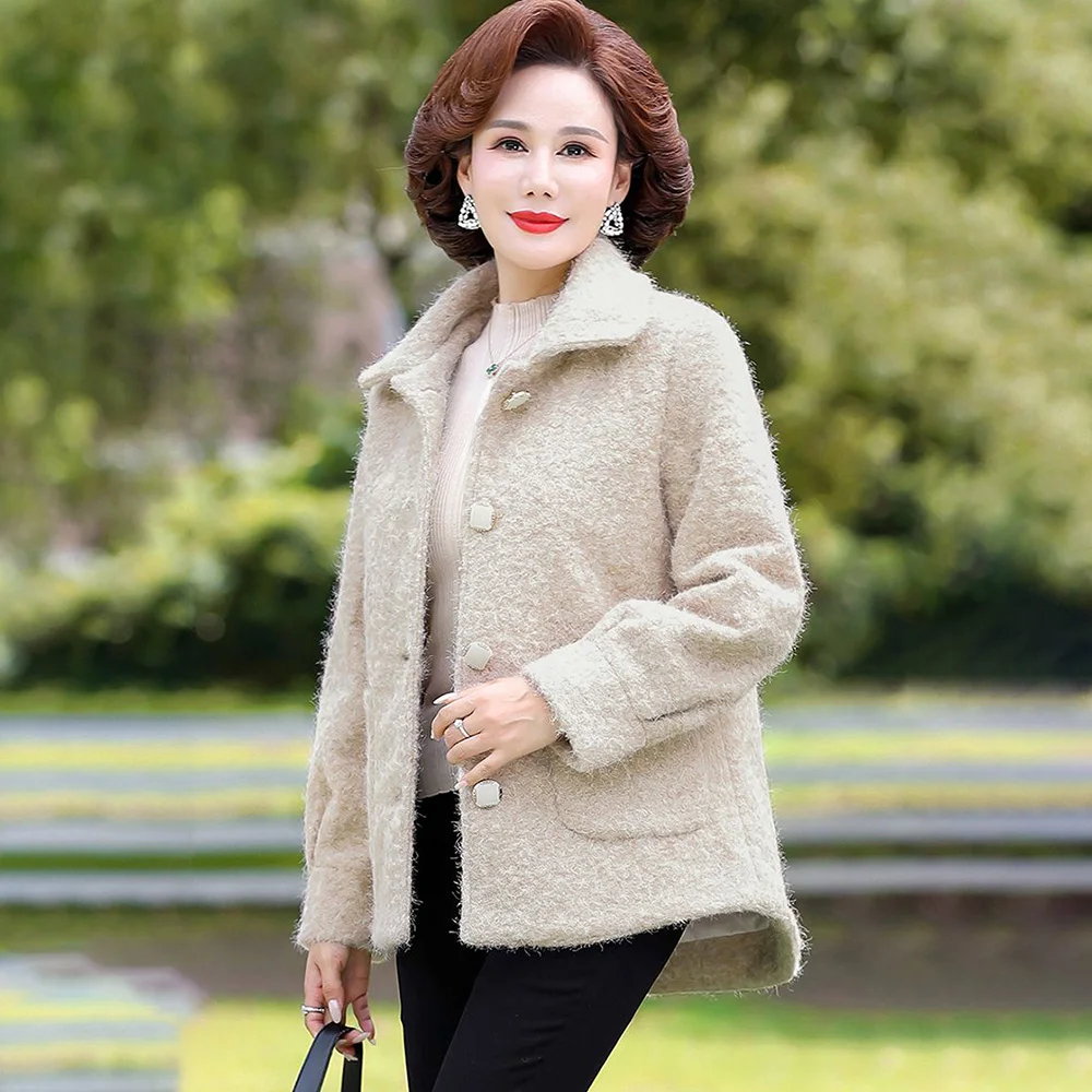 Mamma primavera e autunno cappotto di velluto di visone femminile di mezza età e anziani moda corto autunno e inverno cappotto di lana sciolto marea 5XL