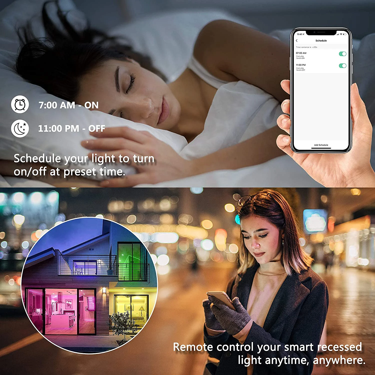 Tuya Smart Life APP controlado 85-265V RGB + CCT IP65 alumínio para cima e para baixo luz regulável externa, funciona com Alexa Google