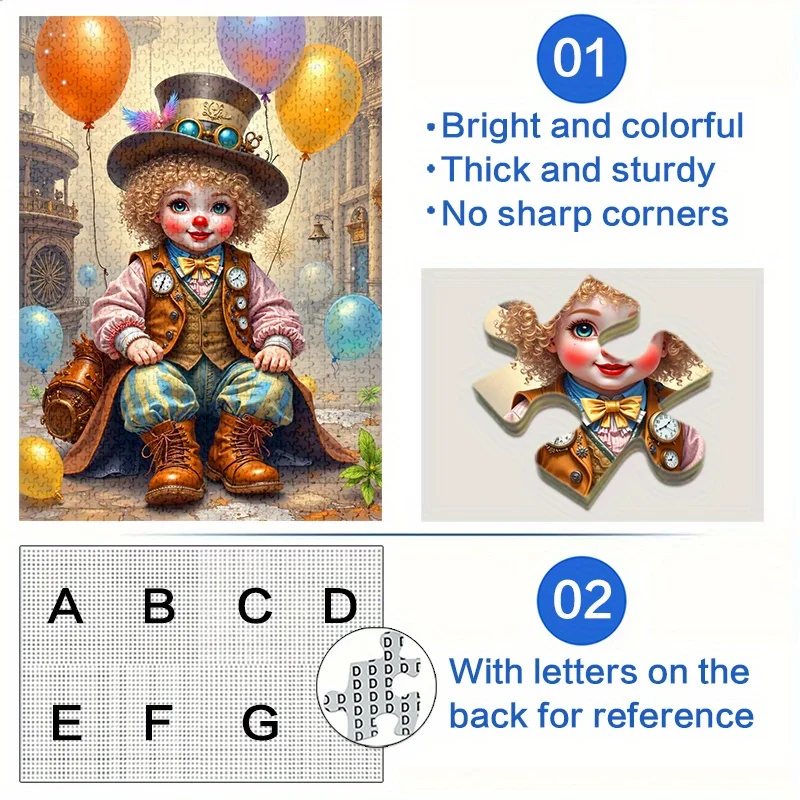 500/1000 قطعة أحجية الصور المقطوعة - مهرج Steampunk الفيكتوري مع بالونات وتروس، ورق ممتاز مضاد للخدش، تحدي متقدم Fa