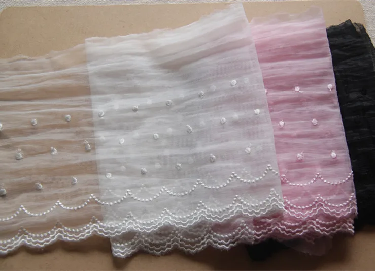 5 Yards Tulle Embroidered Lace 3D Flower Polyester Lace Embroidery Appliqued Sewing Trims White and Black