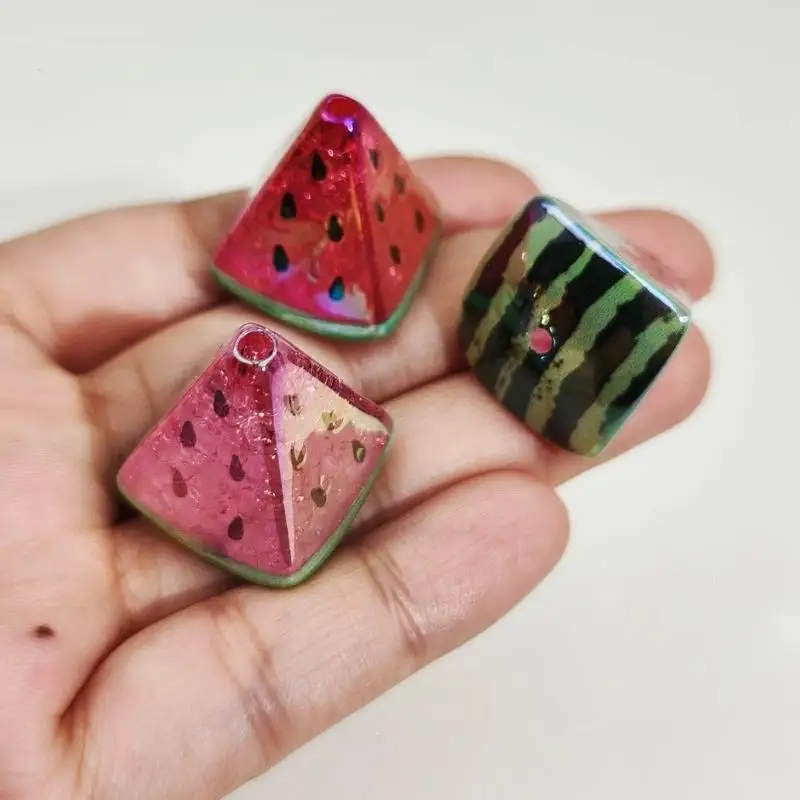 5Pcs For Keychains Bracelet Making DIY Jewelry Accessories Watermelon Shaped Acrylic Beads Red Green Loose Spaced Beads