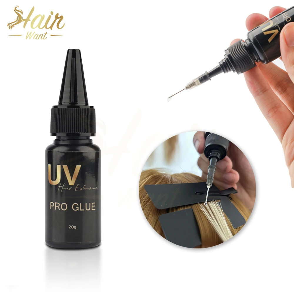 Kit de extensiones UV LAMP para cabello humano: máquina UV LAMP, pegamento UV de 20 g, lámpara UV y removedor de 30 ml para uso profesional