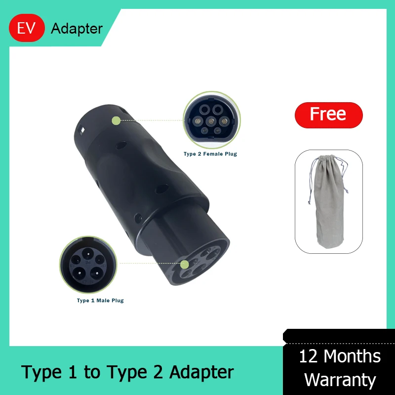 

16A 32A 250V 220V 7KW 7.4KW EV Charger Plug Type 1 J1772 To IEC 62196-2 Type 2 Female Plug Electric Vehicle Adapter