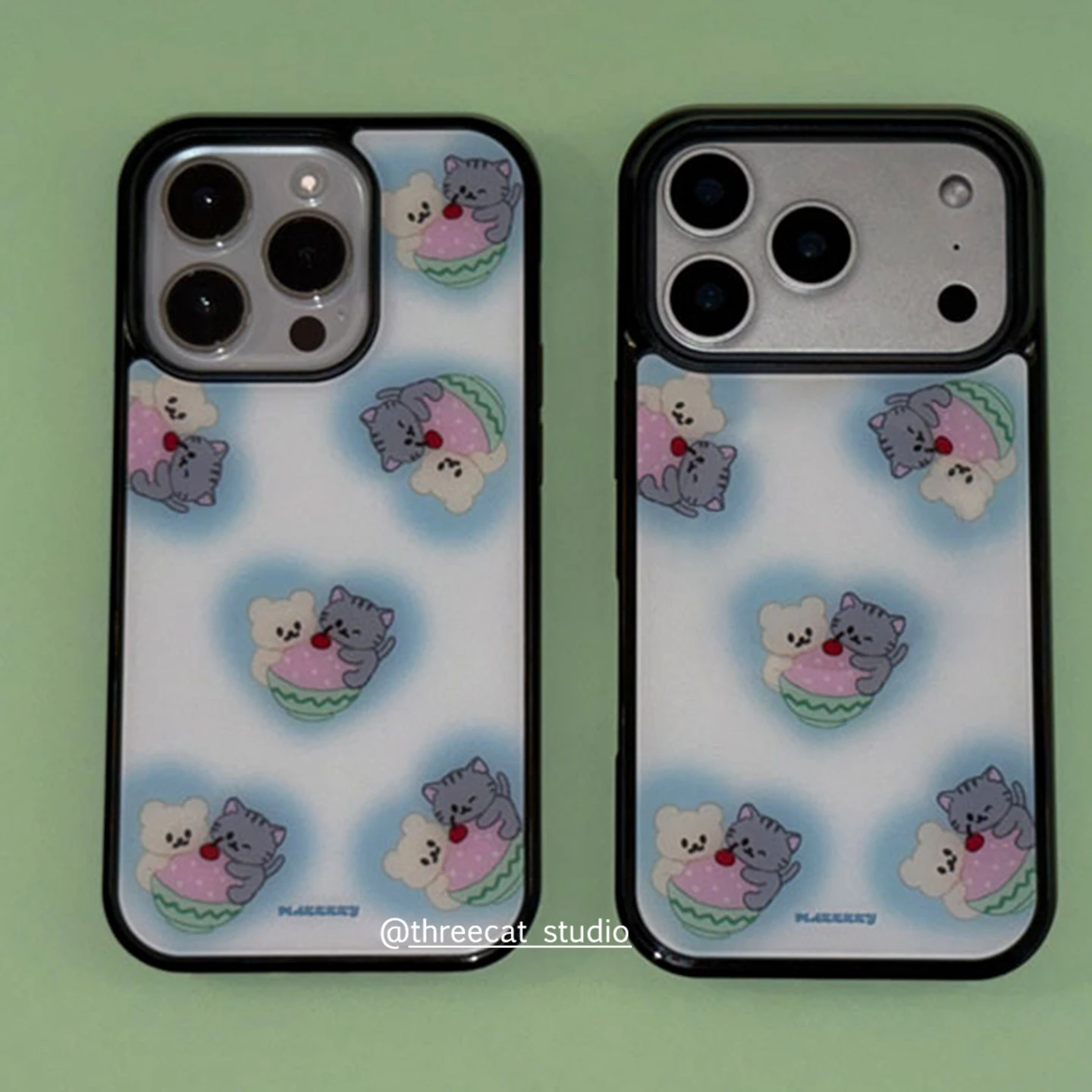 Cute Cartoon Cat Bear Ice Cream Dessert Phone Case For iPhone Duo 18 17 Air 16 15 14 13 12 11 Pro Max 8 7 Plus X Anti-Drop Cover