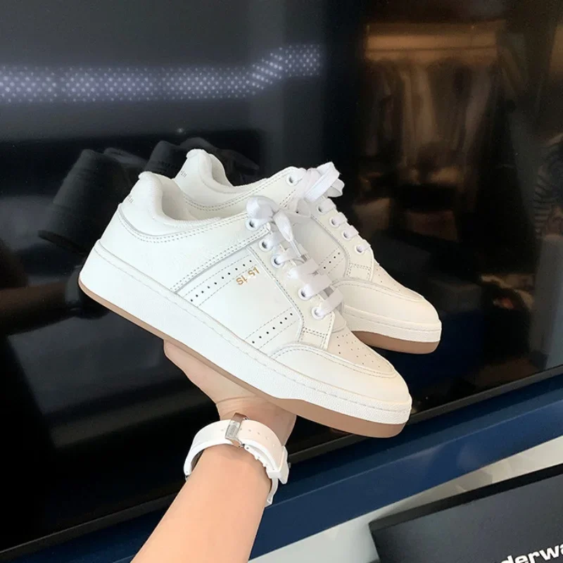 

White Women Sneakers Fashion Lace Up Zapatos Mujer Slip On Cozy Track Trainers Spring Autumn New 2024 Leisure Vulcanize Footwear