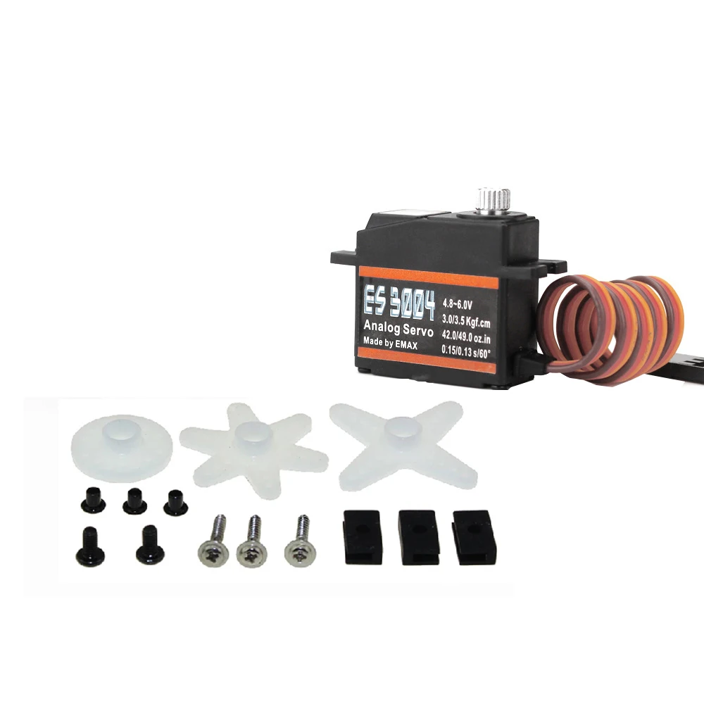 Serwo EMAX ES3004 17g 3.5KG Analogowe Serwo z Metalowymi Przekładniami do Samochodów RC, Samolotów Stałopłatowych, Helikopterów, Statków, Robotów, Dronów Wyścigowych