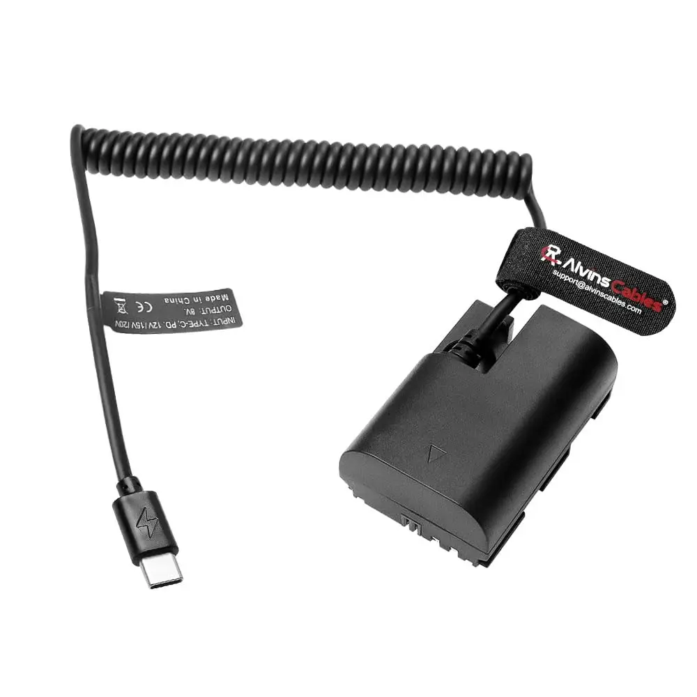 Alvin's Cables USB-C tipo c a LP-E6P Cable en espiral de alimentación de batería simulada para Canon EOS R5 Mark ll/ R5/ R6 Mark ll/ R6/ R7/ R Camer