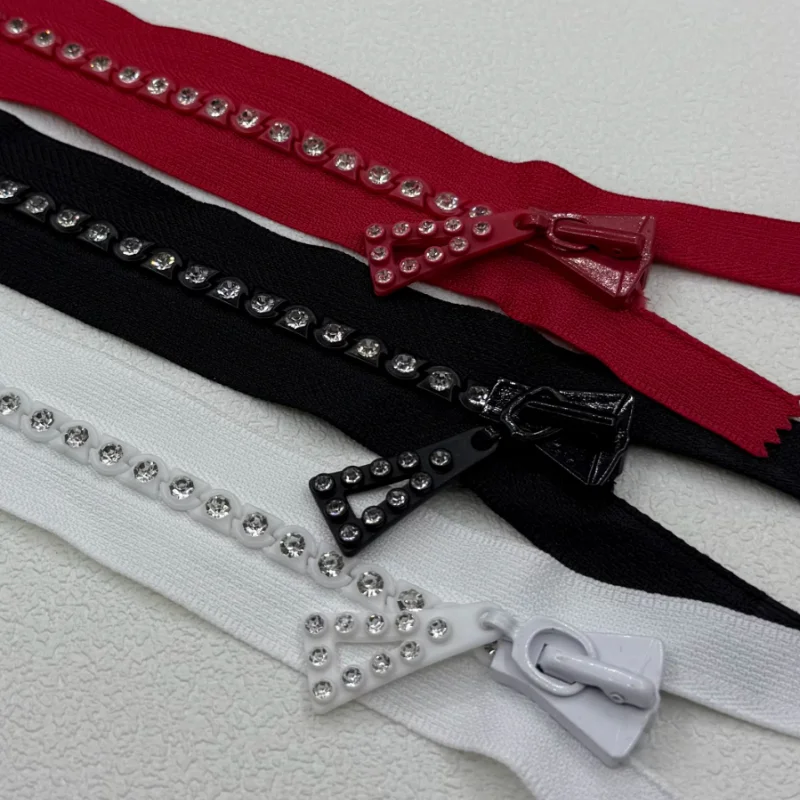 5# 8# 10# Resin Zipper 60 To 90cm Ultra-Sparkling A-Grade Diamonds Black Red White Open End Wedding Fur Jacket Sewing Accessory