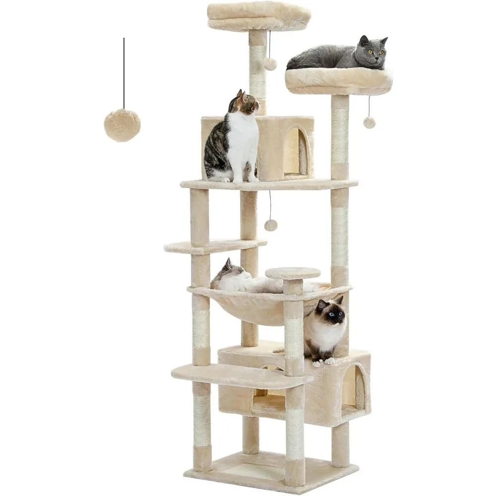 

Large Cat Tree, Cat Tower for Large Cats, Cat Condo with Sisal-Covered Scratching Posts and Pads, 2 Padded Perch,Dual Condo