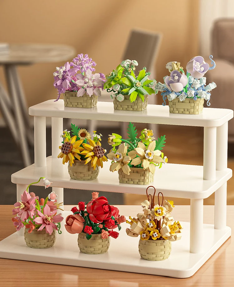 DIY MOC Topf Rose Sonnenblumen Pflanzen Sukkulenten Bonsai Baum Gärten Romantische Bausteine Modell Ziegel Kind Sets Kits Spielzeug Mädchen – Detail 2