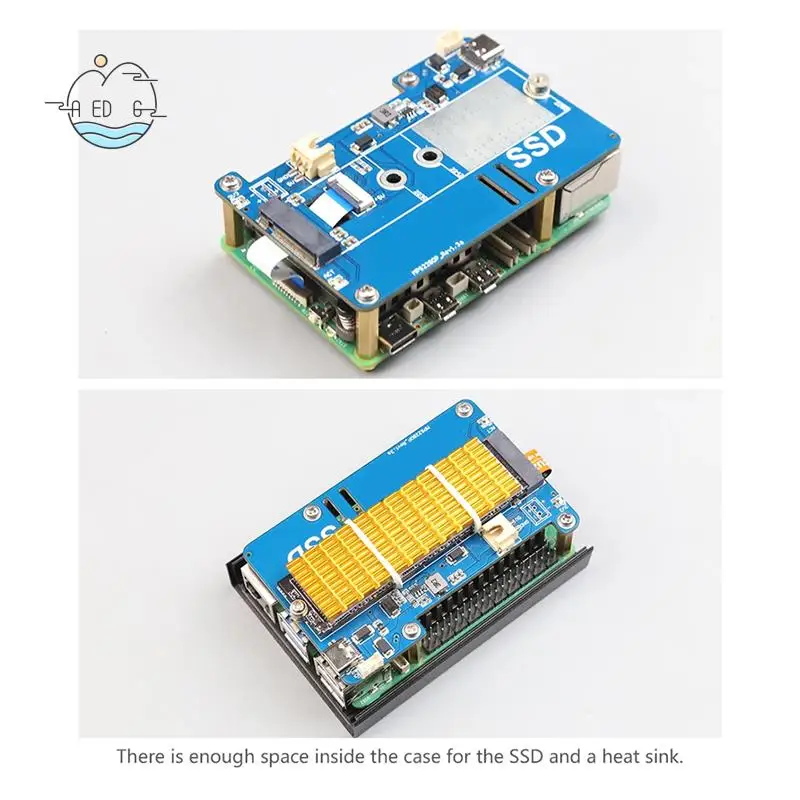 

AED6-MPS2280P PCIE M.2 NVME SSD HAT + корпус + радиатор SSD для Raspberry Pi 5, поддержка 2280 2230 2242 Gen 3, плата расширения