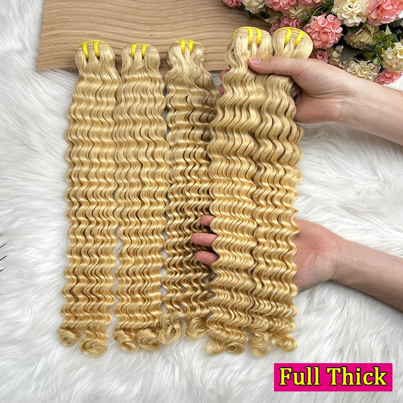 Raw Unprocessed #613 Blonde Color Deep Wave 100% Vietnamese Human Hair Virgin Hair Sew In Quick Weave Deals Double Weft Thick