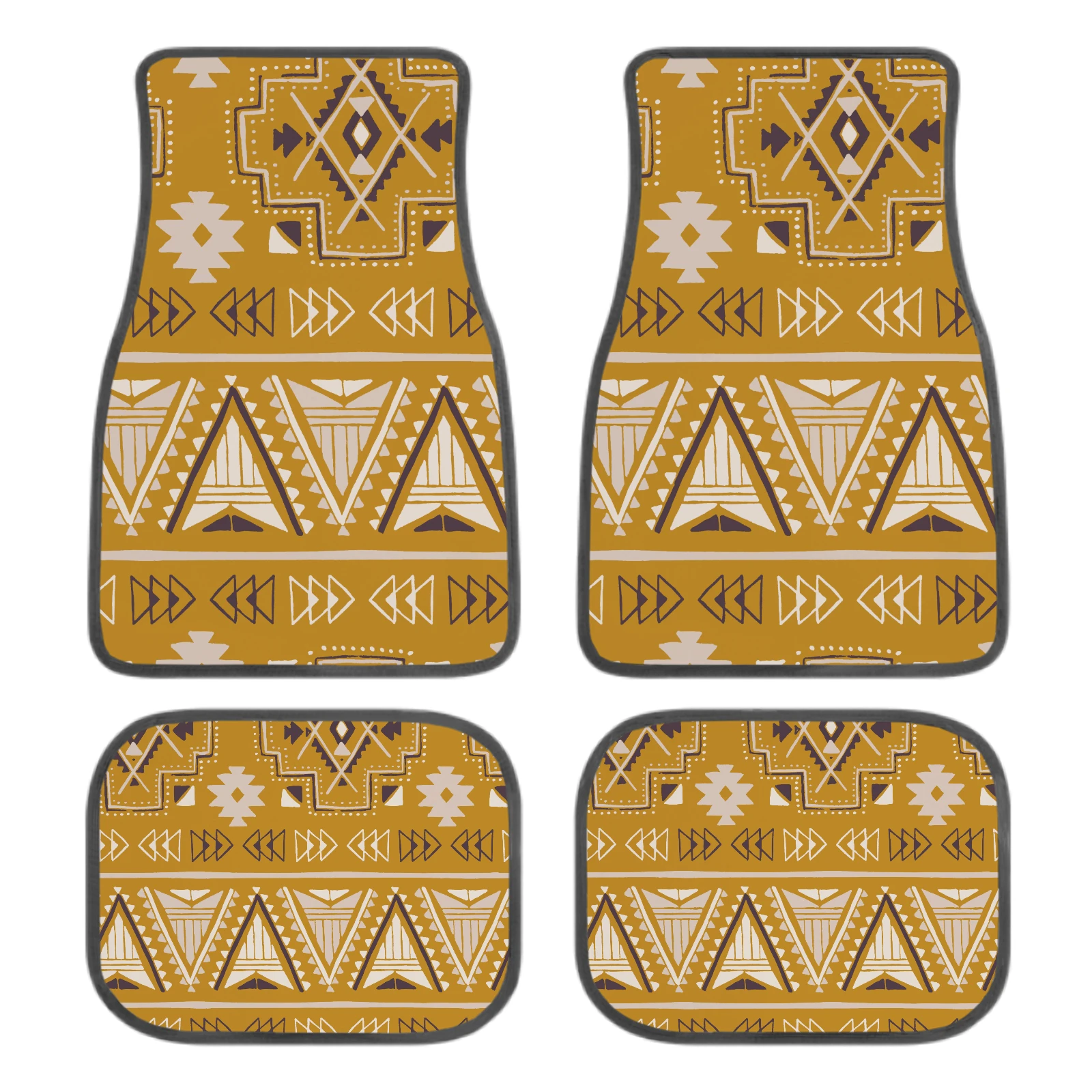 4pcs Golden Aztec Tribal Car Floor Mats - Heavy-Duty All-Weather Protection, Non-Slip Bottom, Fit For Cars, Trucks, & SUVs (for