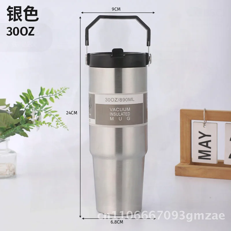 

Автомобильная чашка большой емкости 30 унций из нержавеющей стали, портативный термос с соломинкой для наружного использования, современный минималистичный дизайн, изолированный