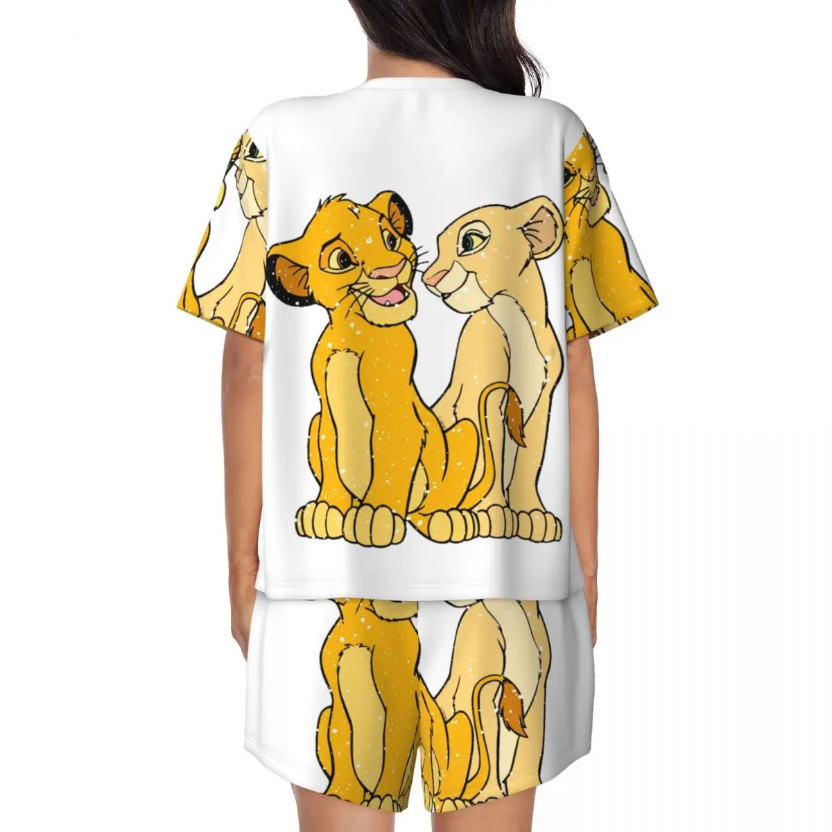 Custom Funny Cartoon Movie Lion King Simba Pajamas Set Womens Short Sleeve Sleepwear Loungewear 2 Piece Pjs