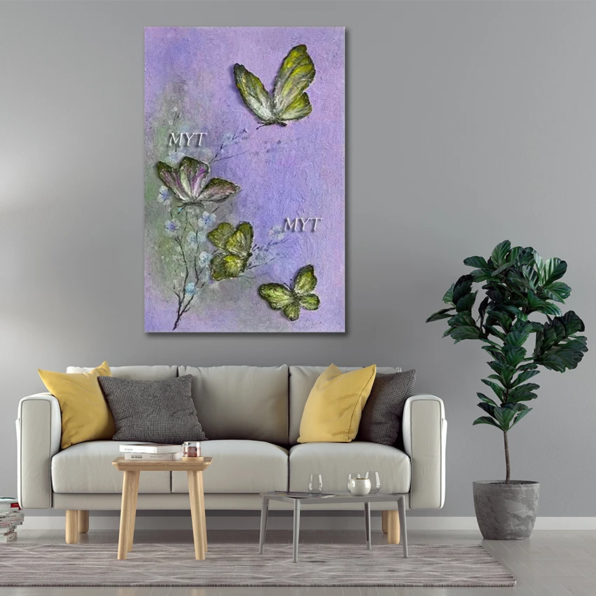 لوحات تجريدية، صورة مصنوعة يدويًا على شكل زهور الفراشة، جدار فني، بدون إطار، أكريليك سميك الملمس، عمل فني قماشي تجريدي