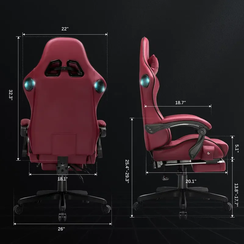 GTPLAYER Gaming Chair with Speakers, Ergonomic Faux Leather Recliner with Footrest, Adjustable Swivel PC Chair view 4