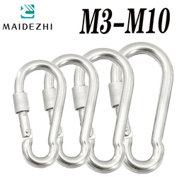 304 Mosquetão de aço inoxidável, Camping Hook Use para escalada, Chaveiro Snap Hook de alta resistência, Vários modelos