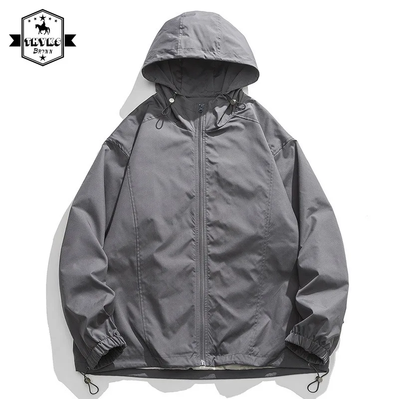 Autumn Mens Windbreaker Bomber Jacket Coats Hooded Korean Fashion Solid Color Camping Jacket Streetwear Outdoor Men Clothing New