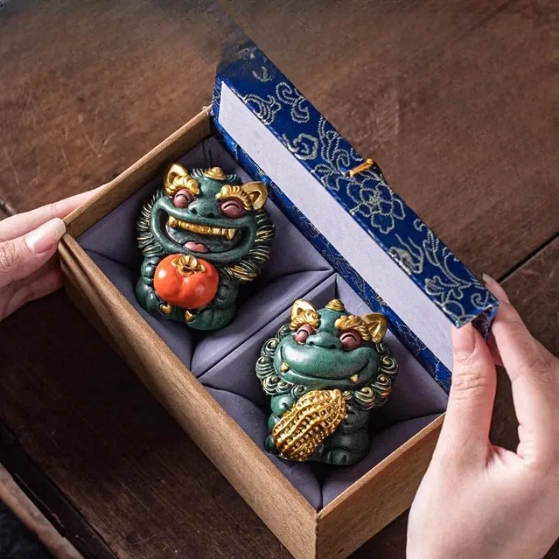 

Lucky stone lion pair, good things happen creative tea pet ornament