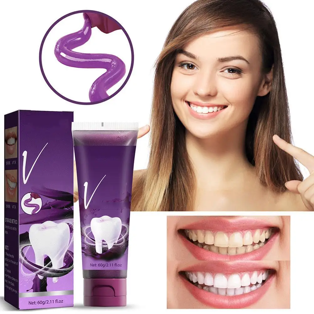 Creme dental Mousse V34, Creme dental clareador, Removendo manchas amarelas, Higiene Oral, 50ml, Novo