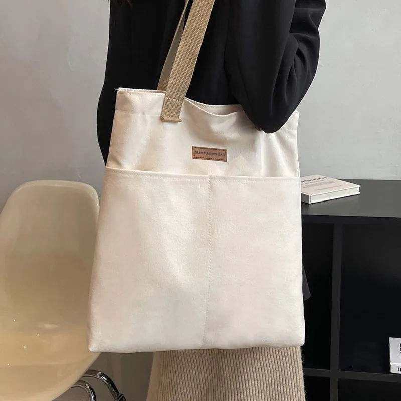 Women Canvas Shoulder Bag Ladies Shopping Bags Grocery High Quality Handbags Solid Color Tote Books Bag For Girls