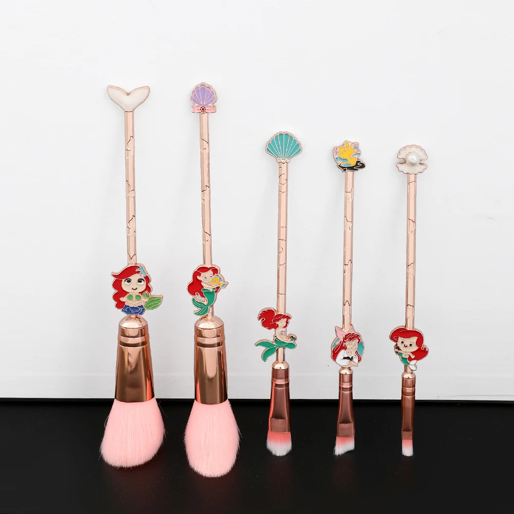 Cute 5Pcs Set The Little Mermaid Pink Makeup Brushes Mermaid Princess Soft Comfortable Specialized Makeup Brush With Bag