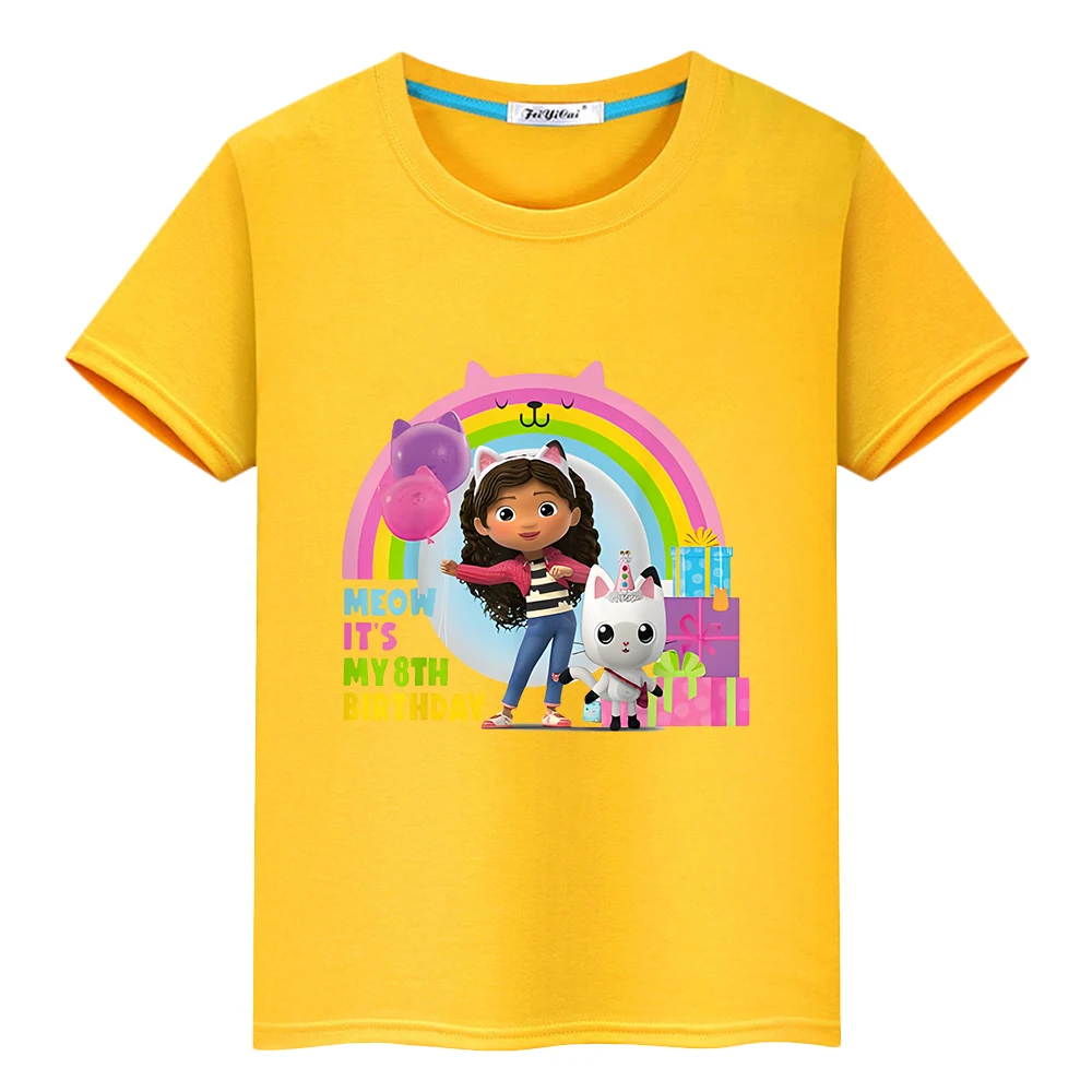 Gabby Dollhouse Kawaii Print T-shirt 100%Cotton Short Sleeve pride tshirt anime Casual Tops y2k girls clothes kids gift