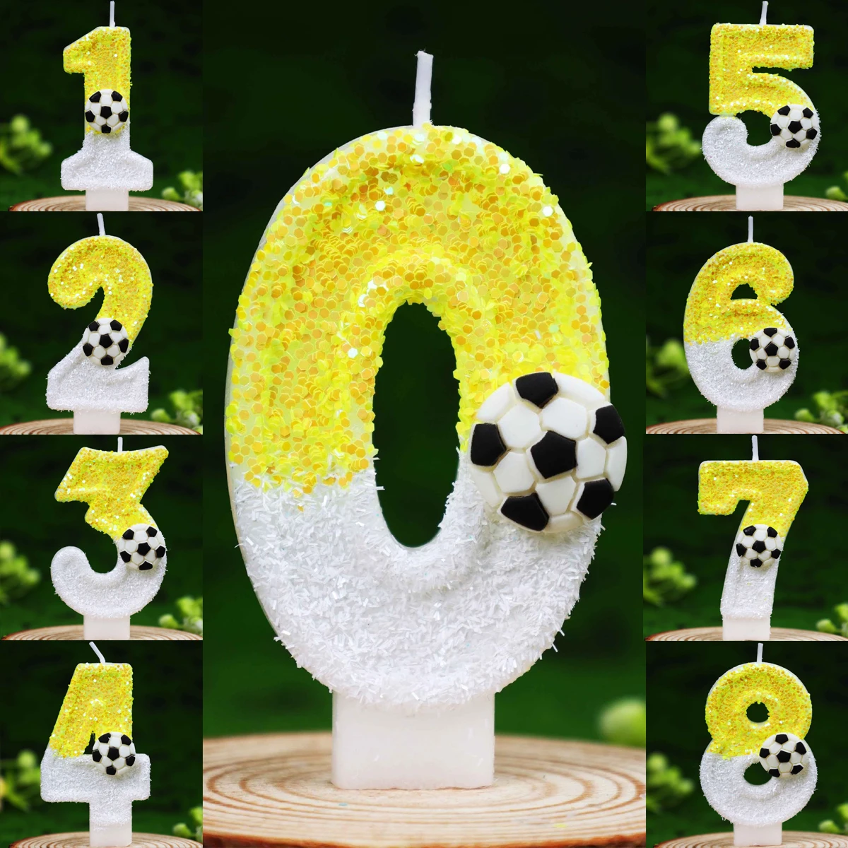 Yellow White Sequins Sports Football Digital Birthday Candles - Handmade Party Decoration Supplies