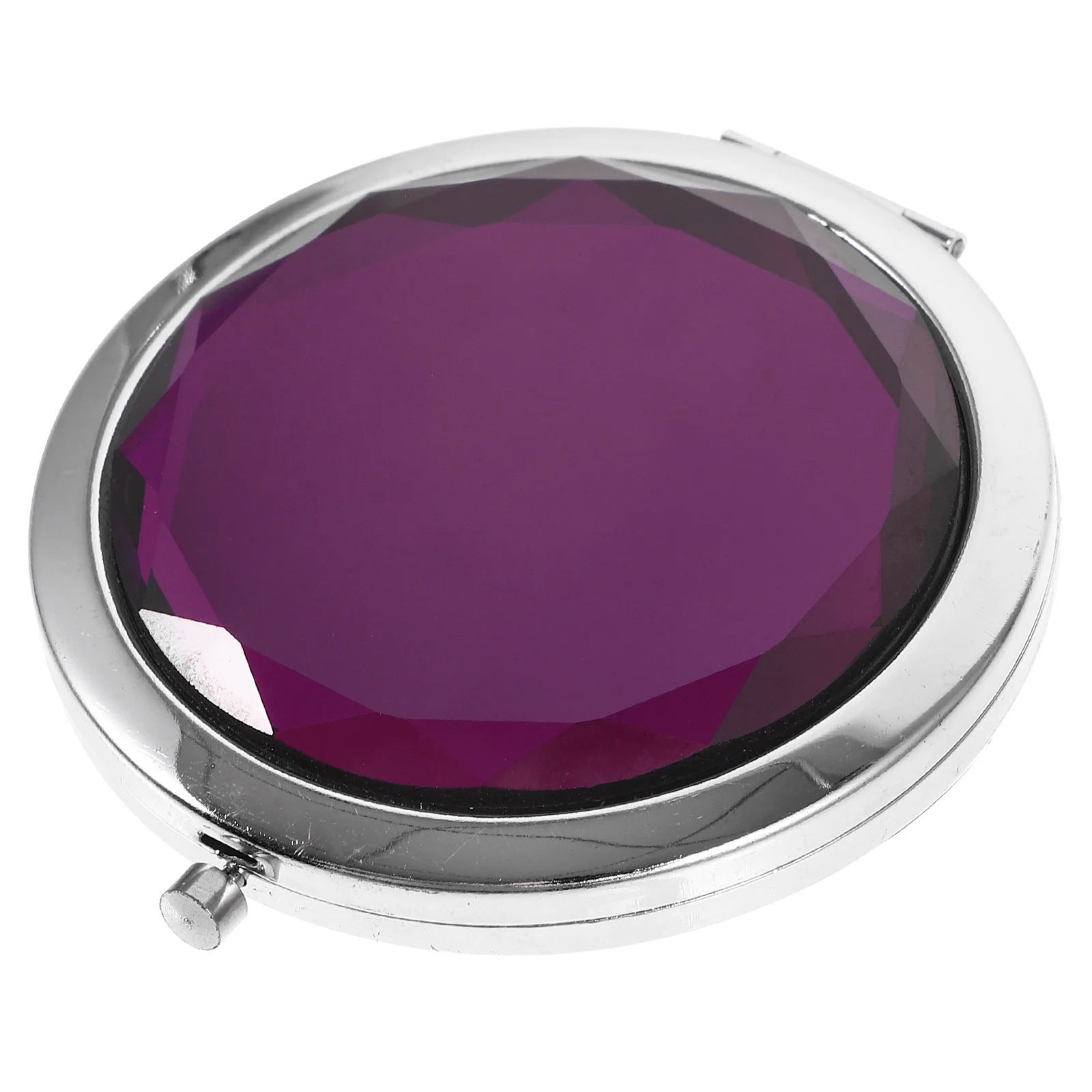 مرآة جيب مدمجة قابلة للطي مستديرة مزدوجة الجوانب مكبرة صغيرة للسفر محمولة باليد مرآة مكياج من سبائك الزنك كريستال متين