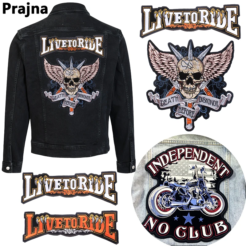 Parche bordado motorista calavera Punk – Grande para espalda o planchar - imagen 3