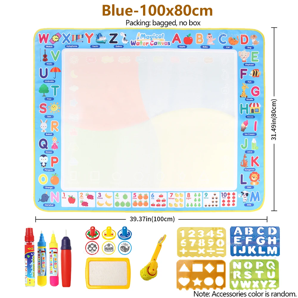 Dessin - Graphisme,Tapis de gribouillage à eau pour enfants,100x100cm,tapis de dessin magique,4