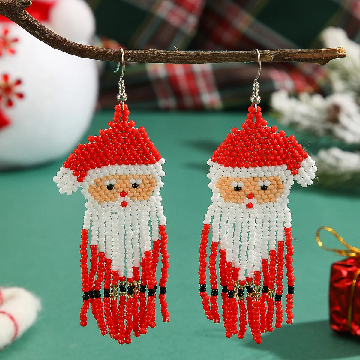 Rice bead earrings Tassel Christmas Santa Claus Design Originality Hand knitting Bohemia Alloy Fashion Simple Beaded earrings