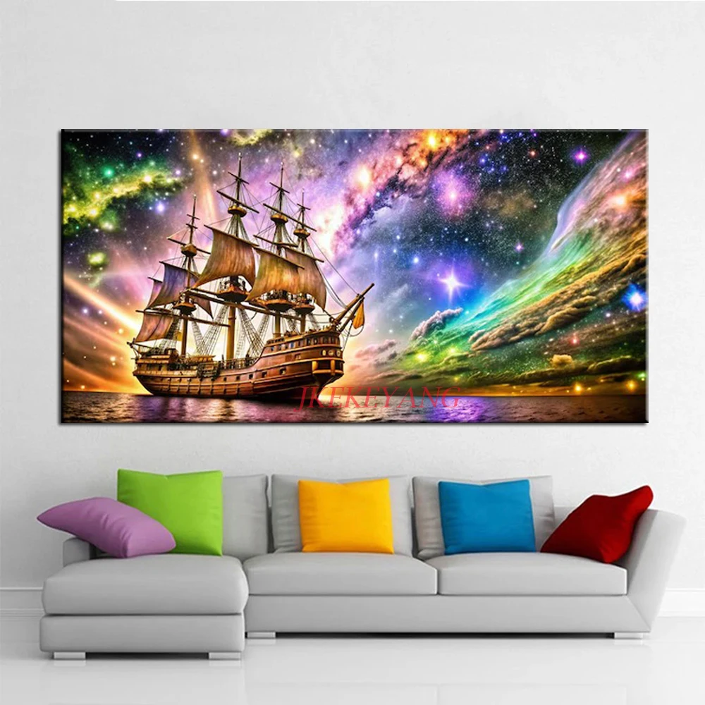 DIY Diamond Painting Cross Stitch Beautiful Starry Sky Ocean Sailboat Full drills Diamond Mosaic New Collection 2024 Home Decor