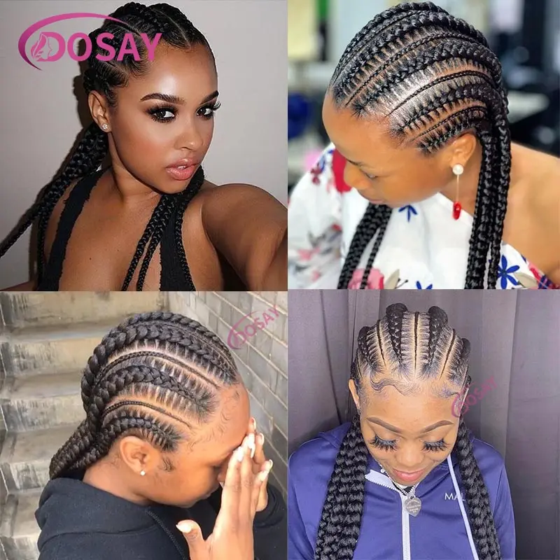 Perruque synthétique tressée en Cornrow Box pour femmes africaines noires, tresses avant en dentelle, tressage de 36 pouces