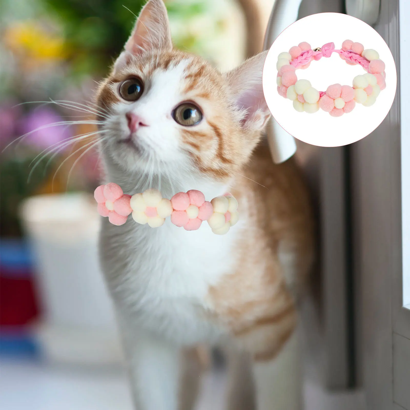 

Delicate Pet Collar Hand-Knitted Flower Design Decorative Dog and Cat Collar Comfortable Adjustable Neck Chain for Party Photo