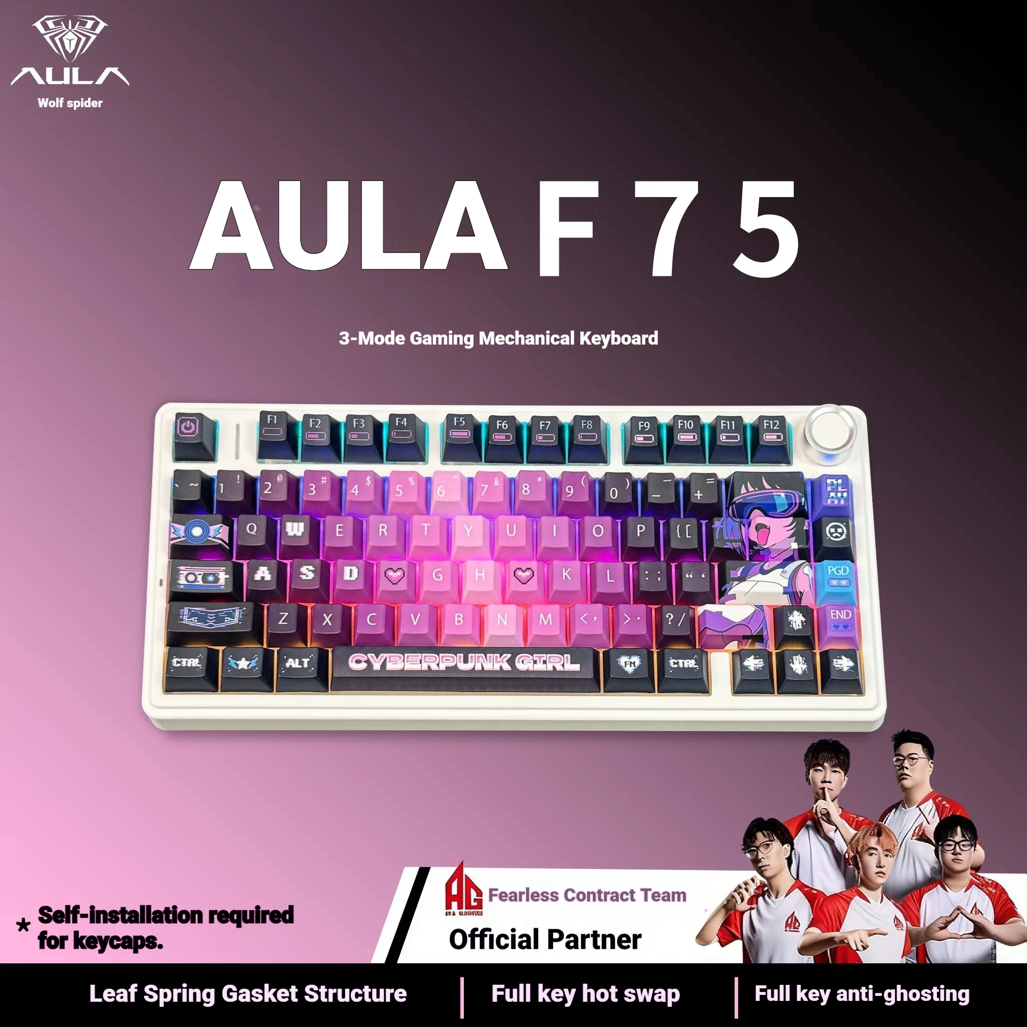 

AULA F75 Mechanical Keyboard 3Mode Computer Game Wireless Custom Heart Keycaps Gasket Hot Swappable 75 Keys Rollover For Office