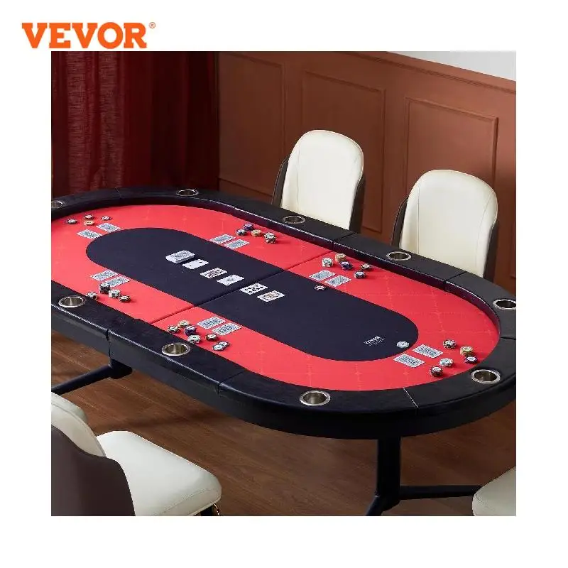 

VEVOR 90/84" 10 Player Foldable Poker Table Blackjack Texas Holdem Padded Rails Stainless Steel Cup Holders Casino Leisure Table