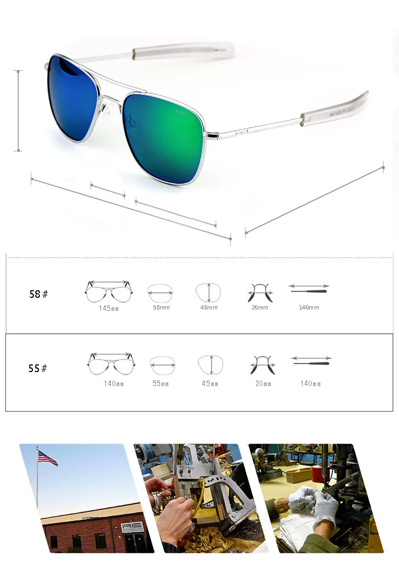 RE Sonnenbrille Mann Amerikanische Armee Militär Luftfahrt Pilot Sonnenbrille Frau Luxus Marke Vintage Metall Titan Rahmen Glas Objektiv – Detail 28