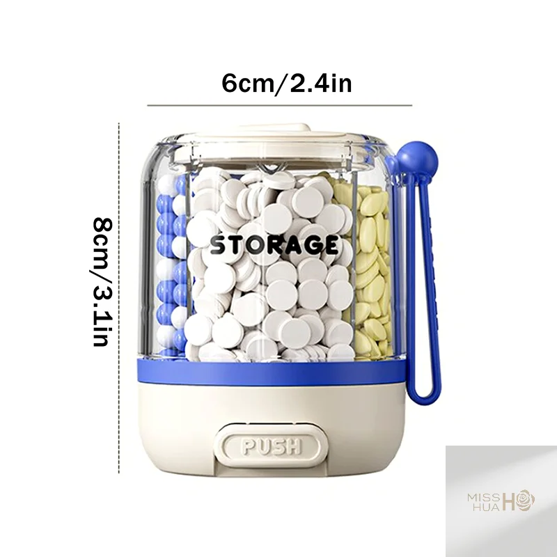 YY صندوق حبوب مستدير 4-مقصورة علبة حبوب منع الحمل توزيع المخدرات صندوق دواء يومي صغير محمول منظم حافظة تخزين اللوحي