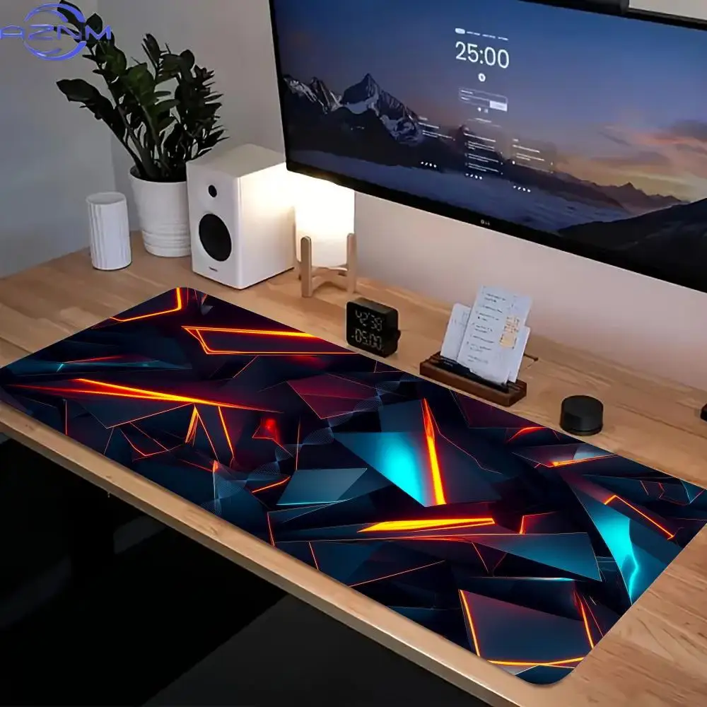 Neon Geometric Fragment Large Gaming Mouse Pad, Colorful Light Polygon Non-Slip Lock Edge Desk Keyboard Mat
