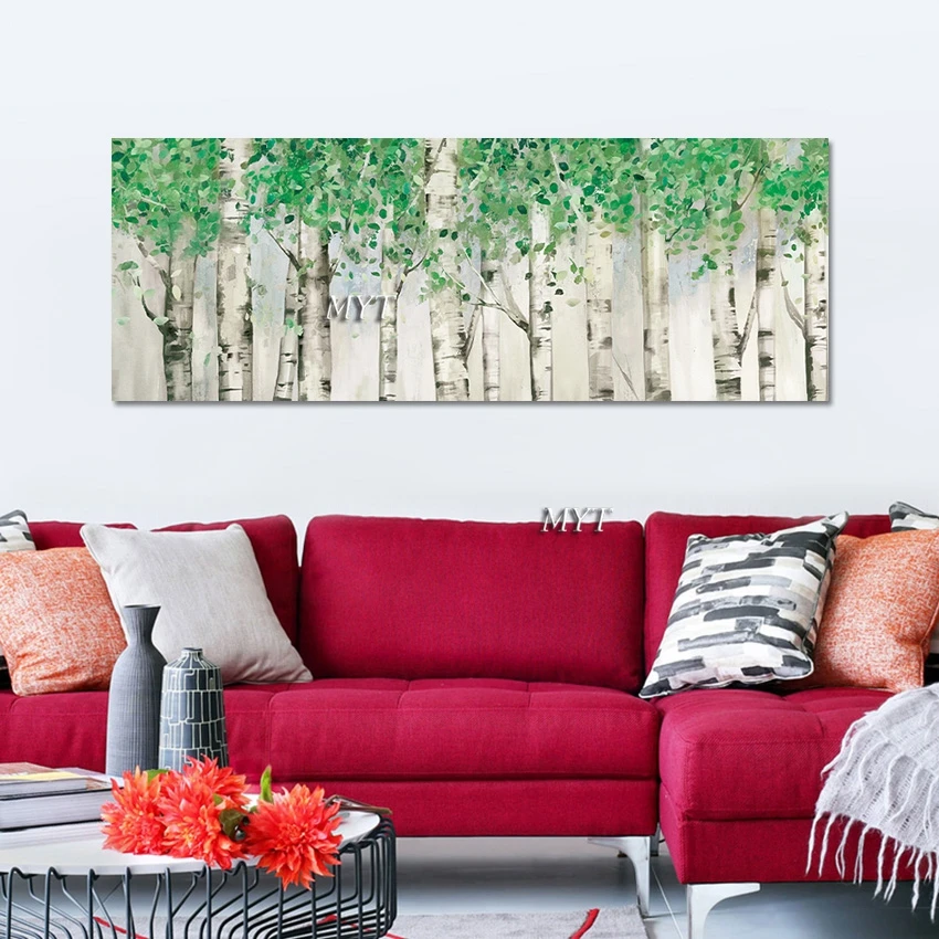 

Green Acrylic Picture Frameless Tree Painting Modern Abstract Canvas Art Spring Landscapes Paintings For Living Room Wall