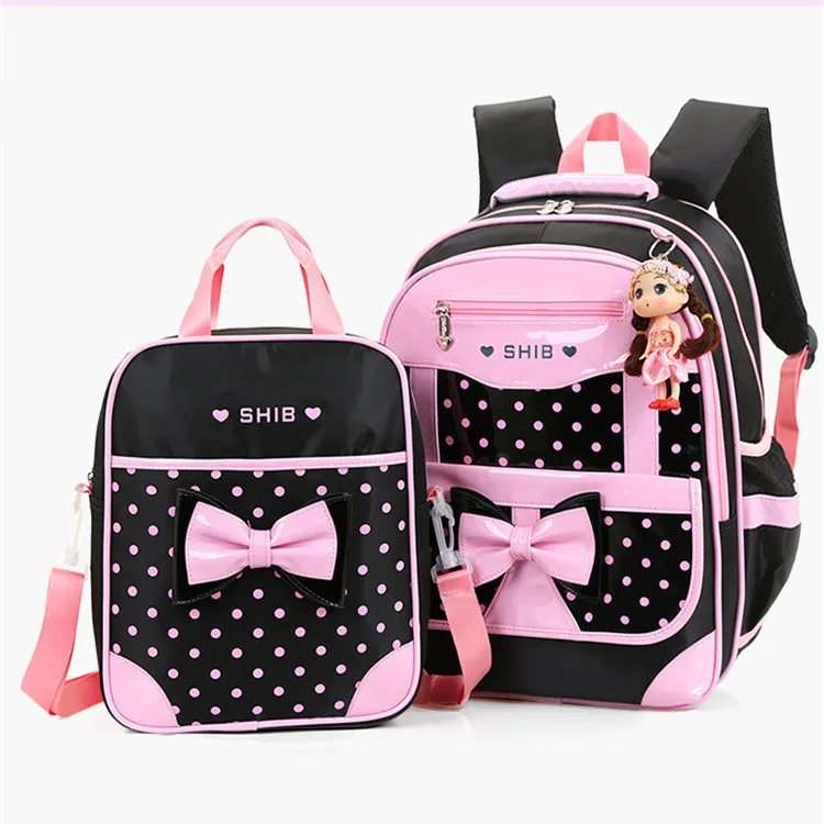 Ensemble de sac à dos en nylon imperméable pour étudiants, cartable pour adolescents, cartable Kawaii pour filles, sac à dos de voyage, sac à dos à nœud mignon, mode