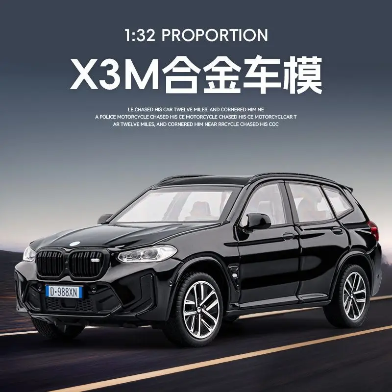 1:32 Alloy BMW X3M Simulation SUV Front Wheel Turn Shock Proof Pull Back Light Sound Desktop Collectible Ornament Present