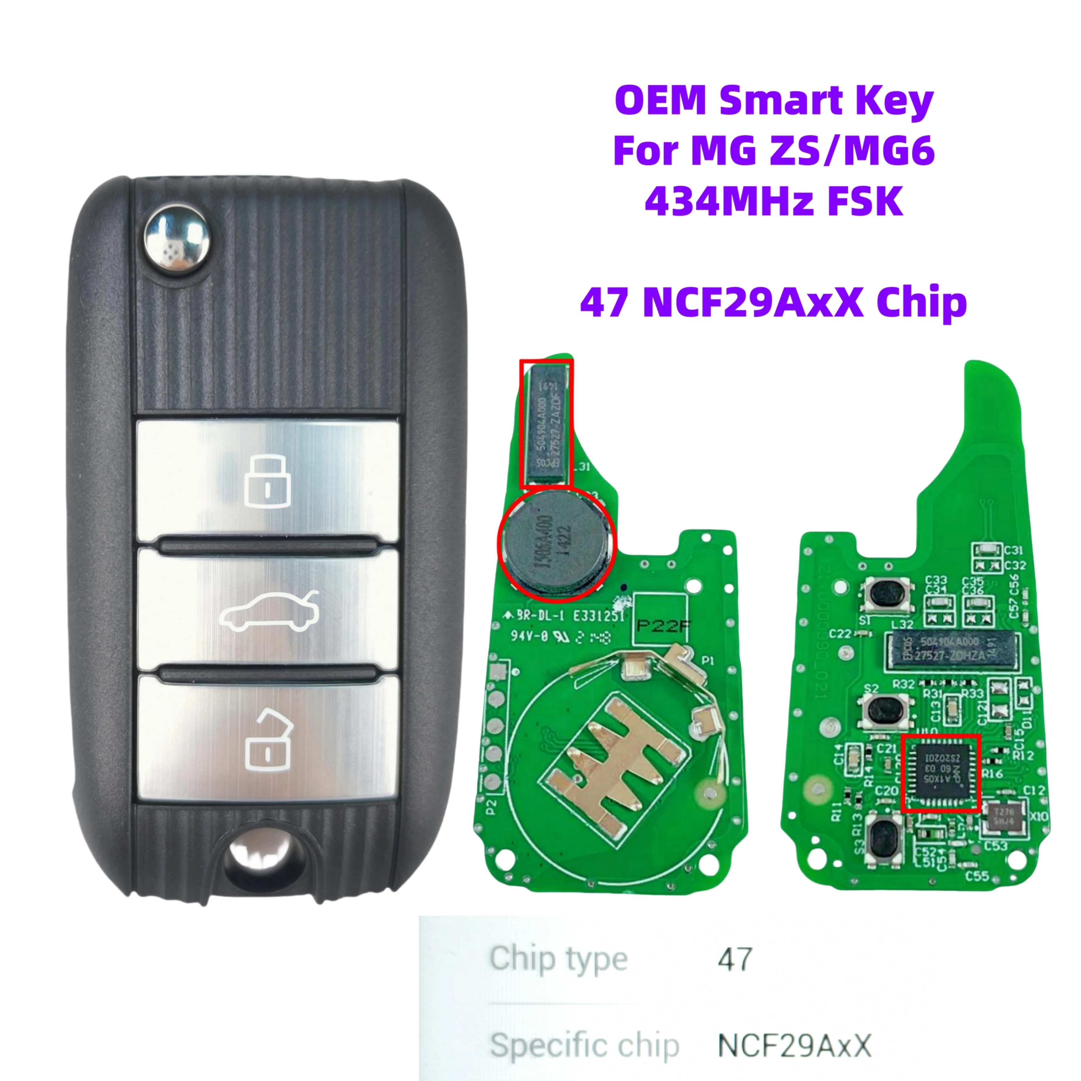 Algernon-keys Original Smart Key For ZS HS ID47 Chip PCF7961X